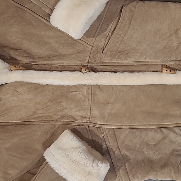 WILSONS LEATHER TAN SUEDE FAUX FUR LINED COAT WITH TOGGLE BUTTONS - Picture 5 of 11